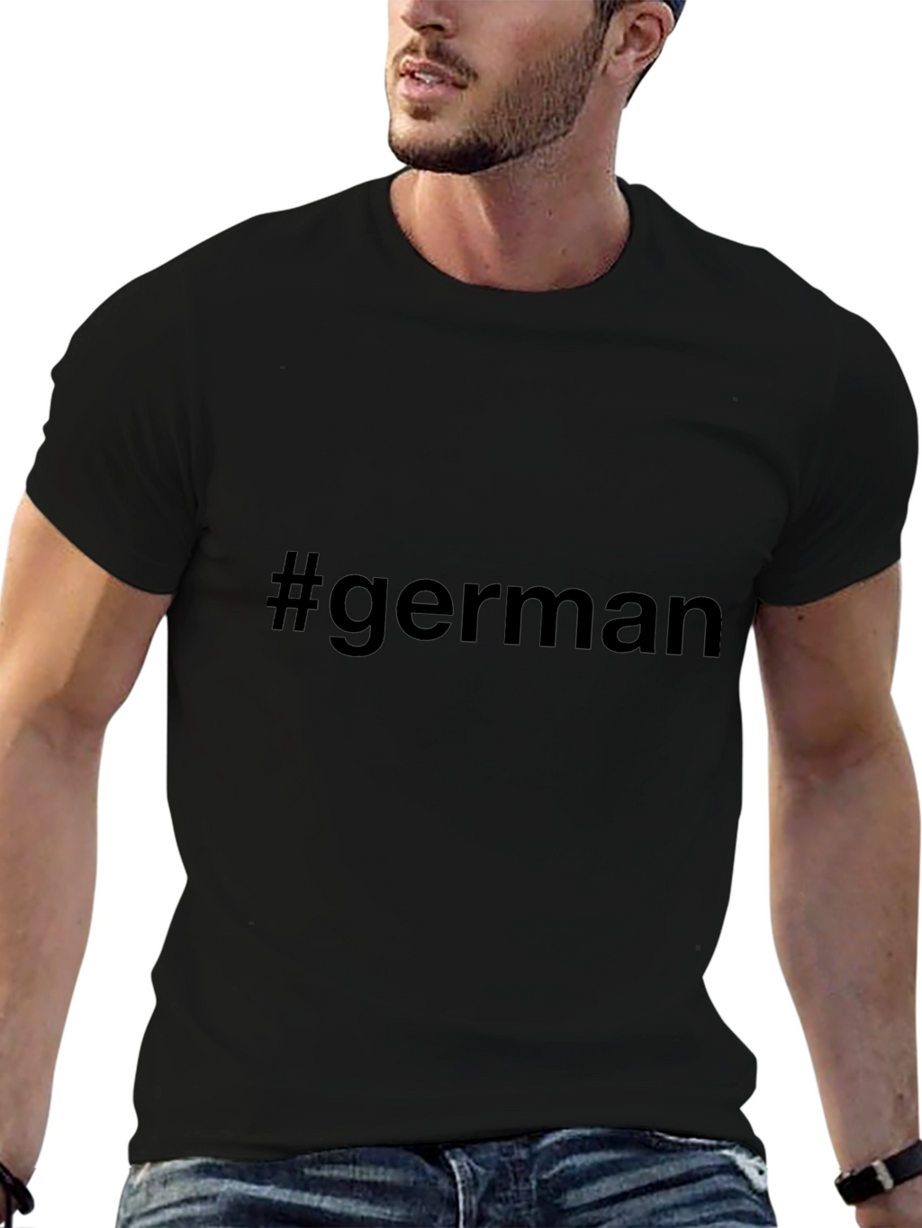 #German Black Short Sleeve T-Shirt Casual Style
