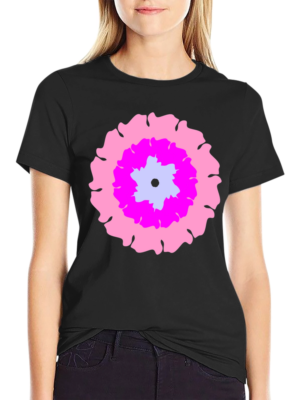 Floral Graphic Print Black T-Shirt