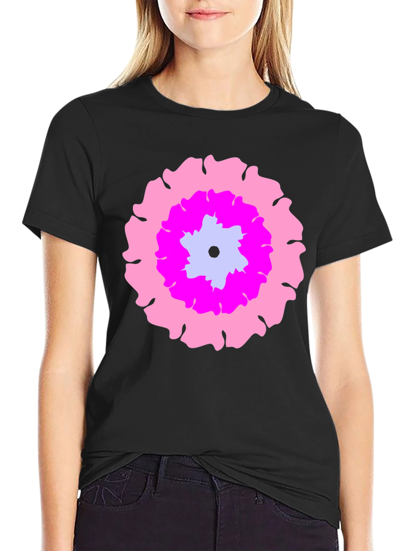 Floral Graphic Print Black T-Shirt
