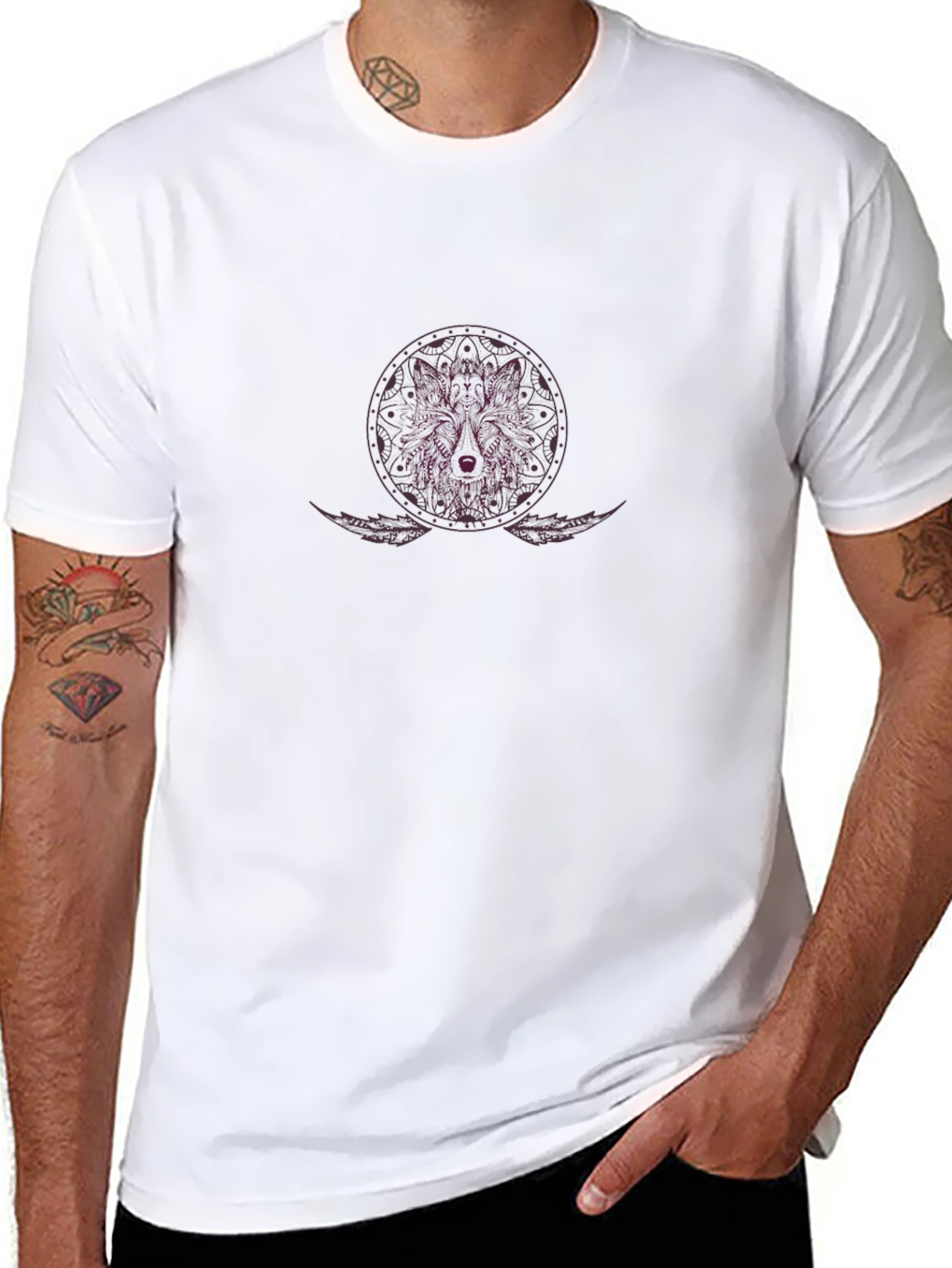 Wolf Mandala Graphic Tee - Black