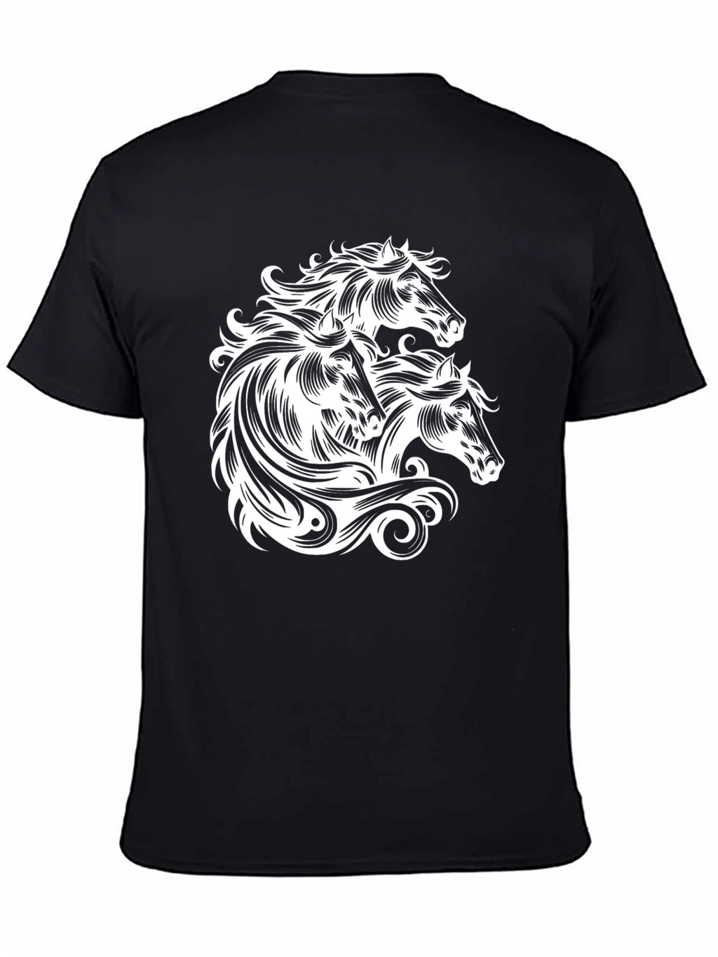 Black T-Shirt with Horse Heads Graphic