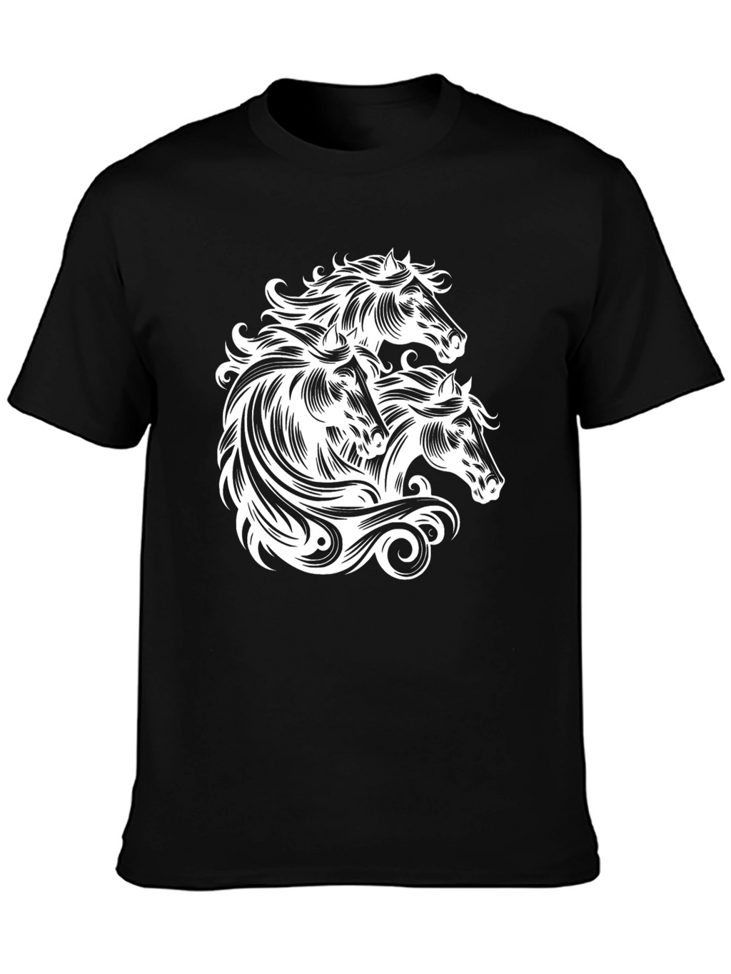 Black T-Shirt with Horse Heads Graphic
