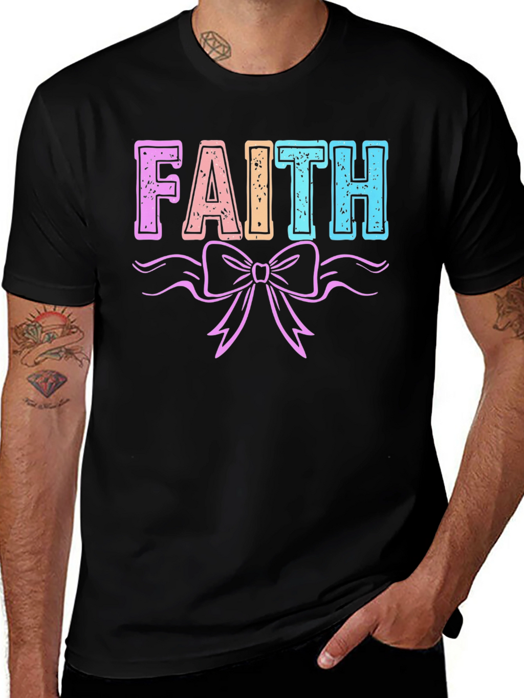 Faith T-Shirt with Bow Graphic Print