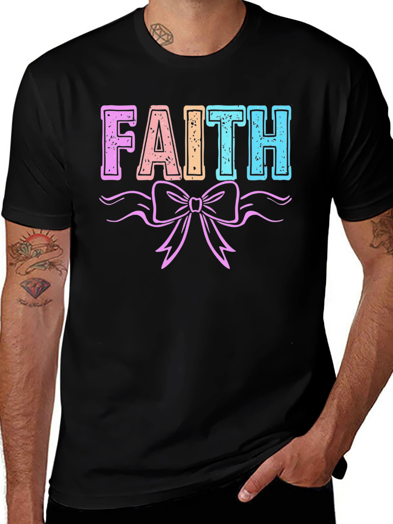 Faith T-Shirt with Bow Graphic Print