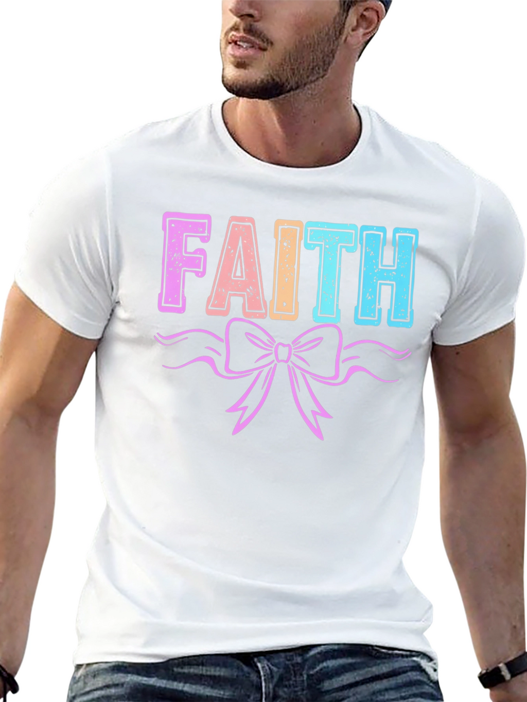 Faith T-Shirt with Bow Graphic Print