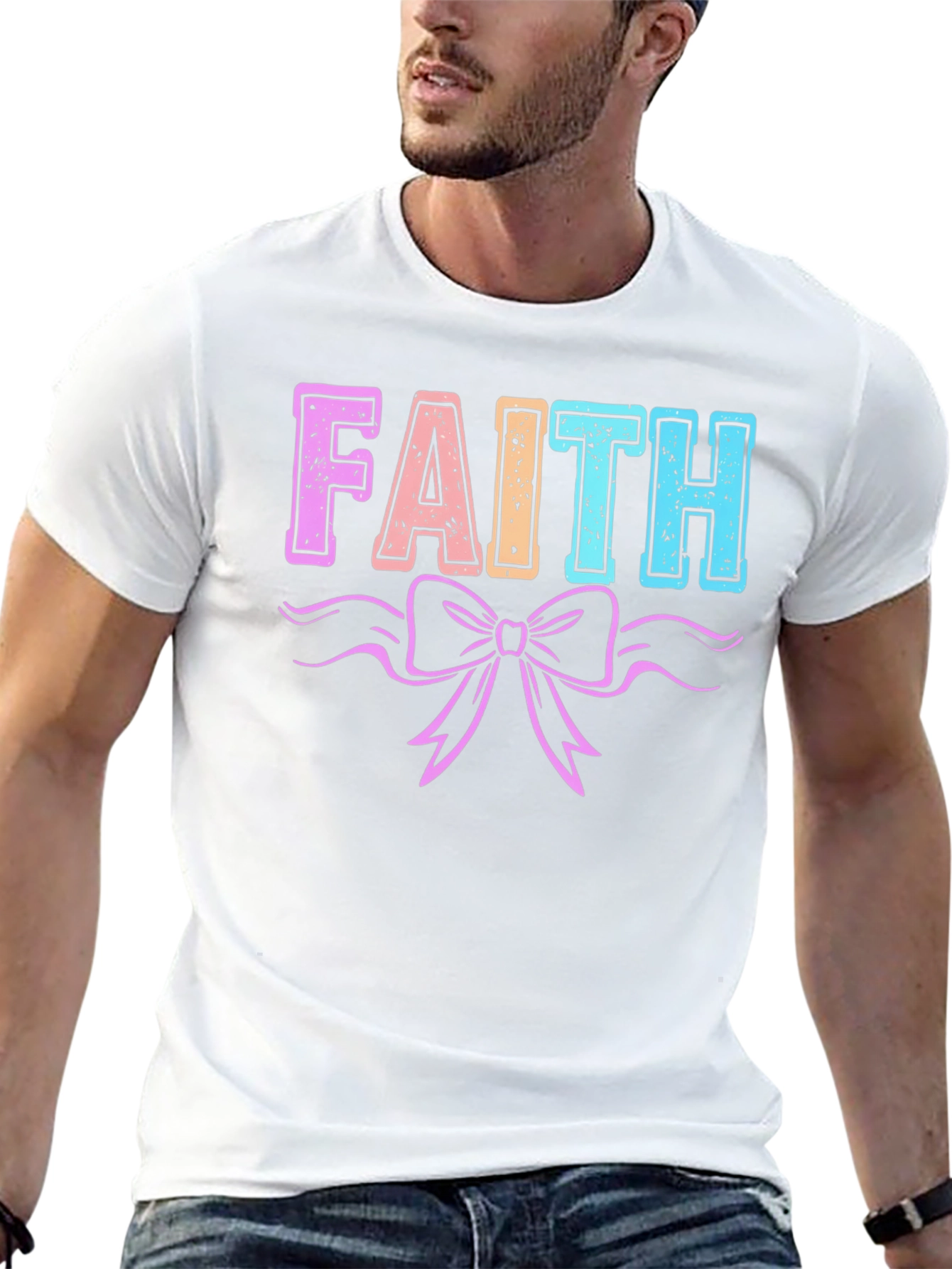 Faith T-Shirt with Bow Graphic Print