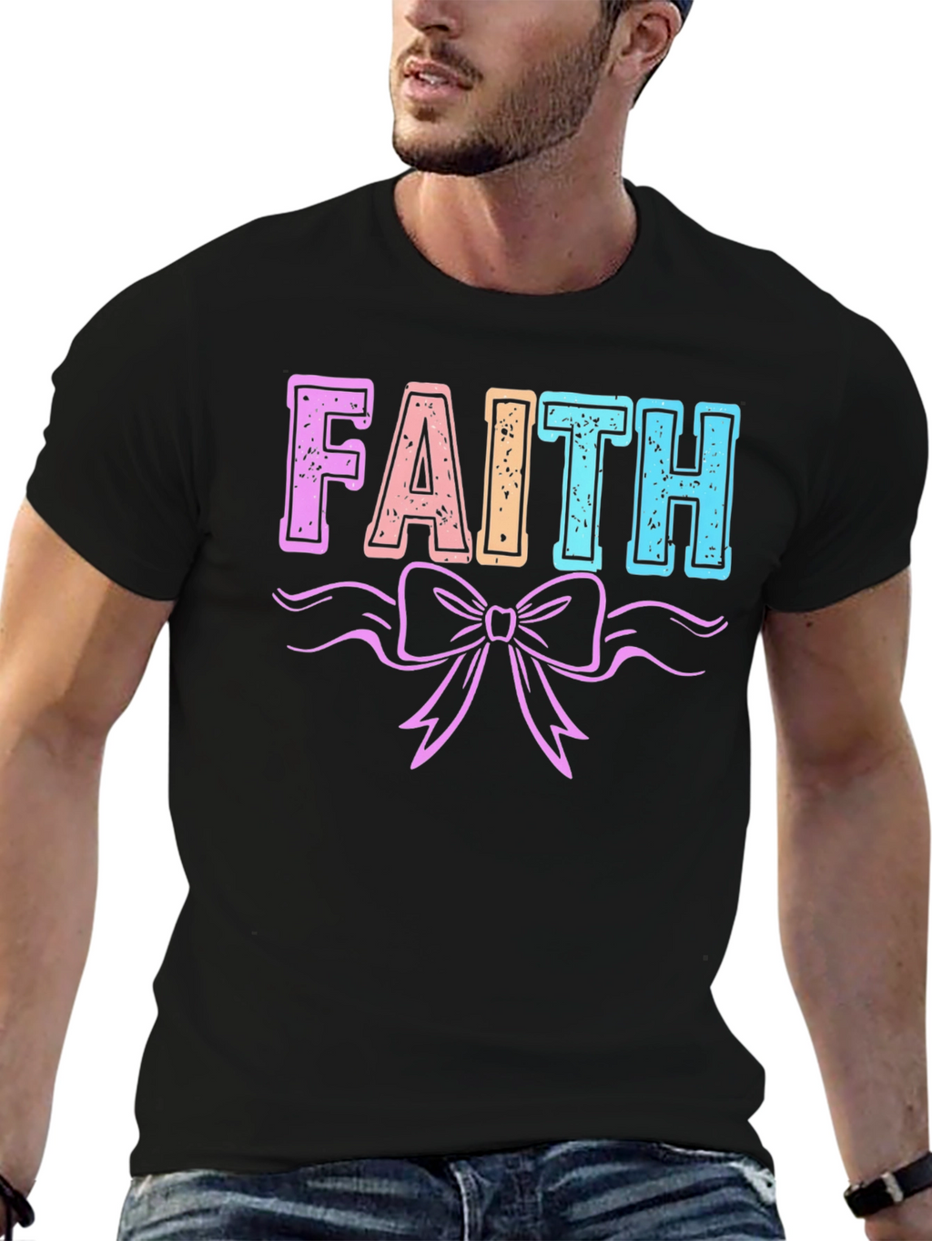 Faith T-Shirt with Bow Graphic Print