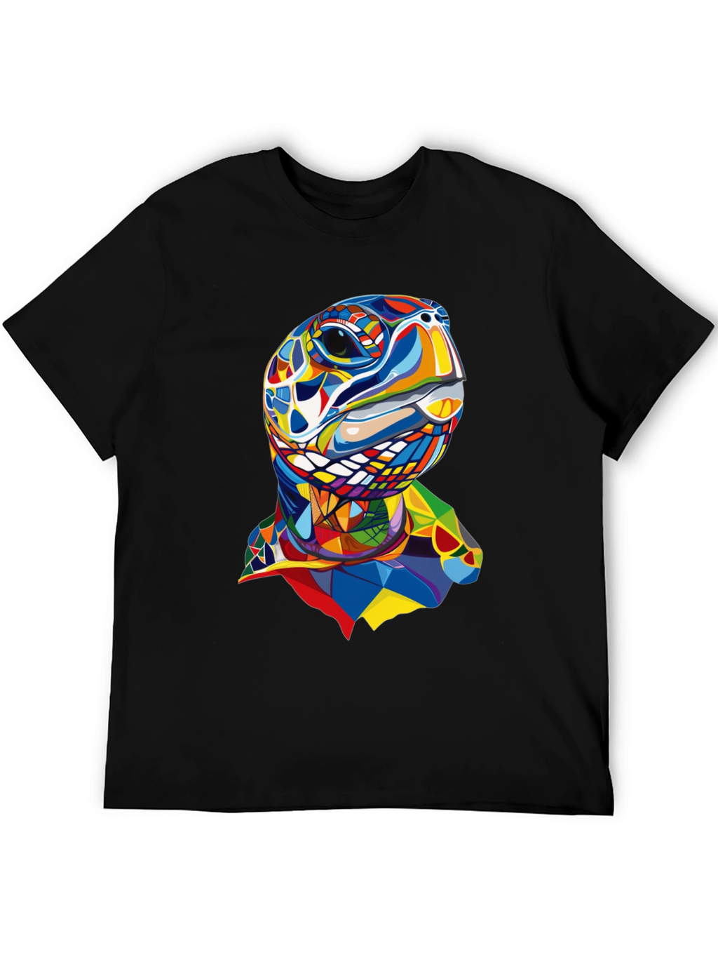 Abstract Turtle Graphic Tee - Stylish Mens Black T-Shirt