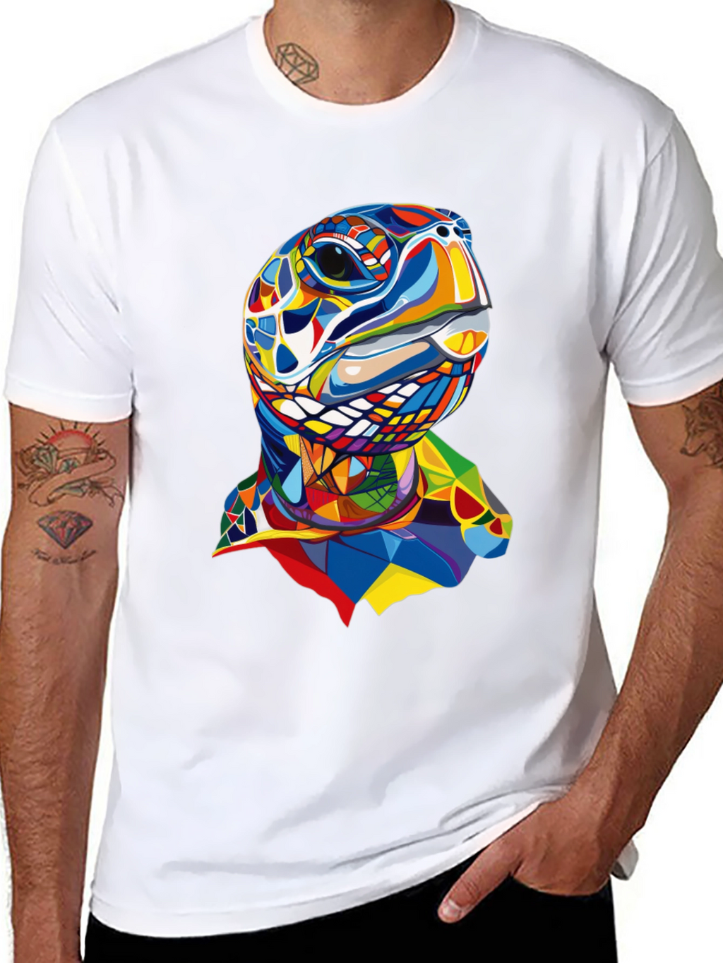 Abstract Turtle Graphic Tee - Stylish Mens Black T-Shirt