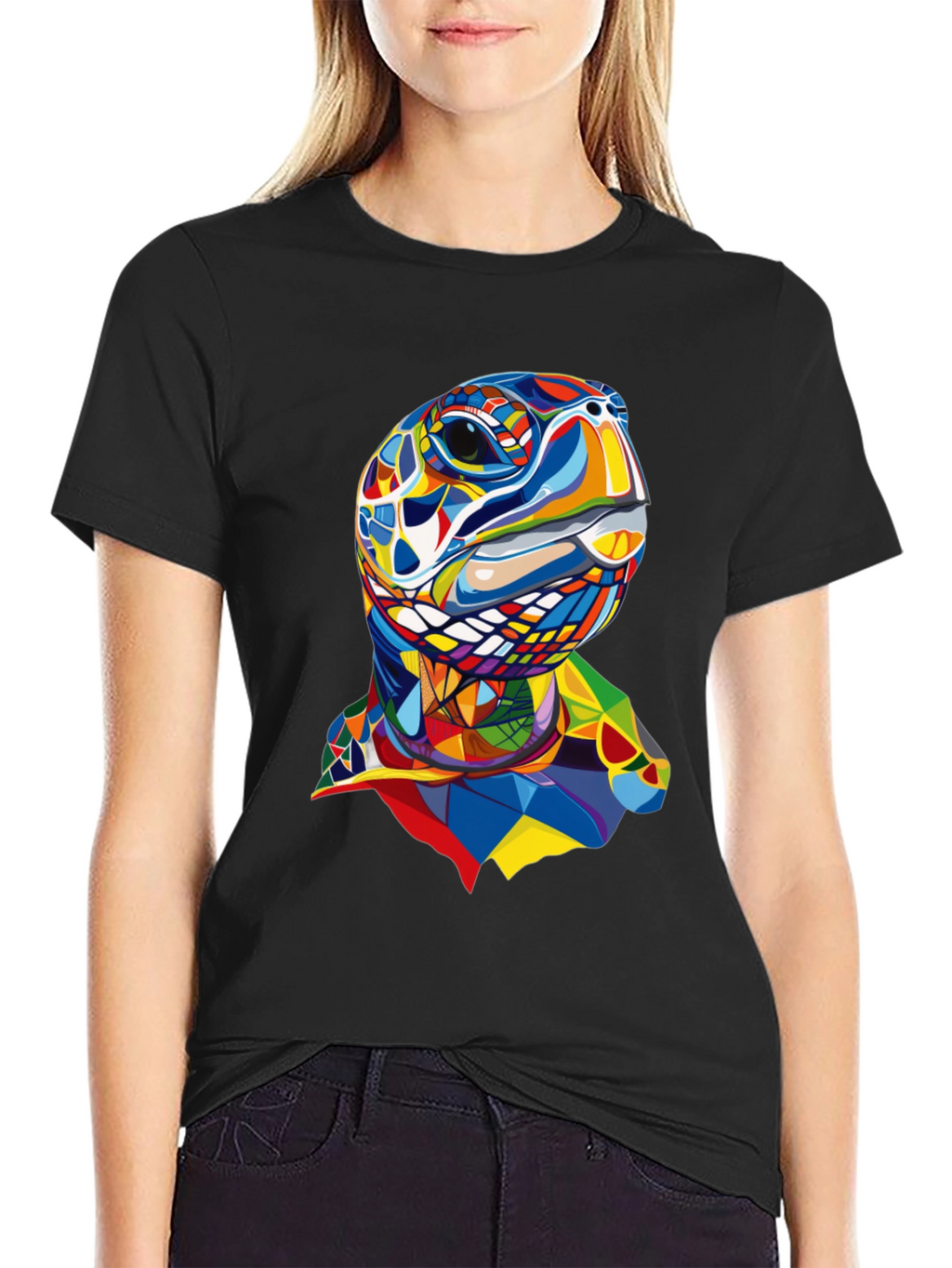 Abstract Turtle Graphic Tee - Stylish Mens Black T-Shirt