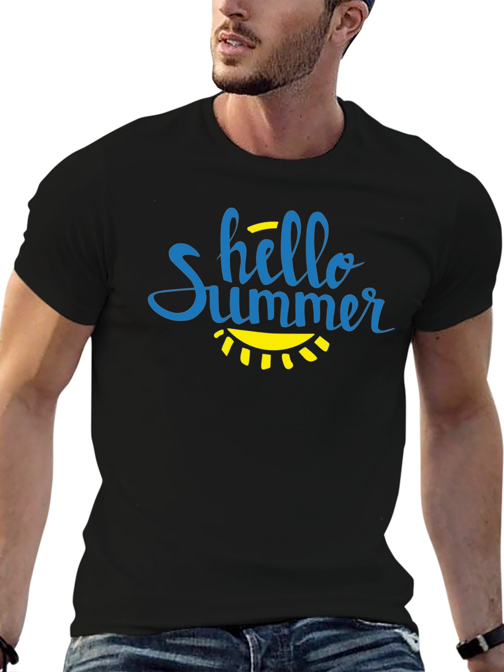 Hello Summer Graphic T-Shirt - Black Cotton Tee