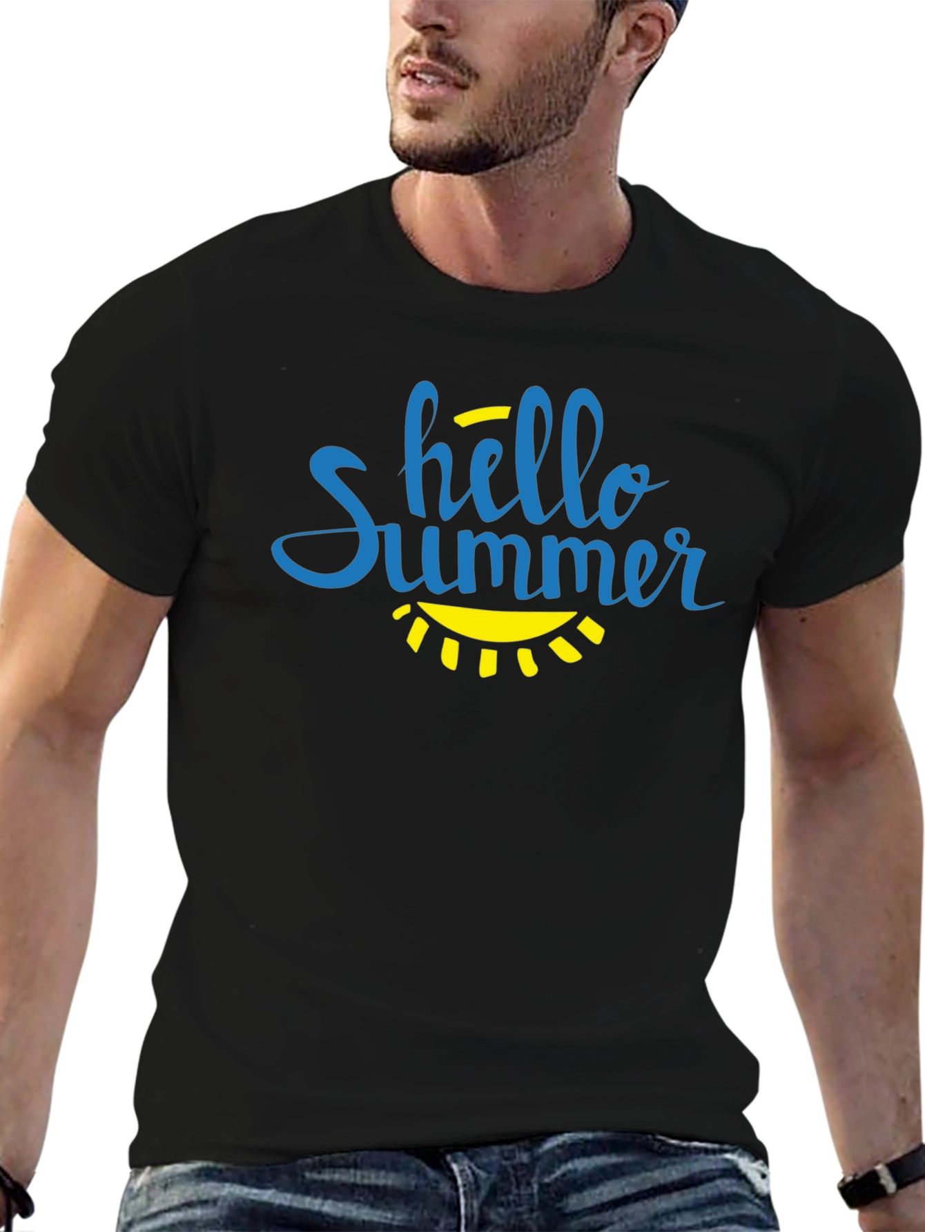 Hello Summer Graphic T-Shirt - Black Cotton Tee