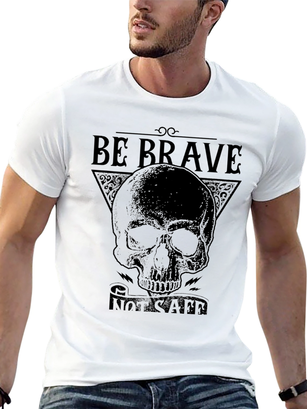 Be Brave T-Shirt - Skull Graphic Tee - Mens