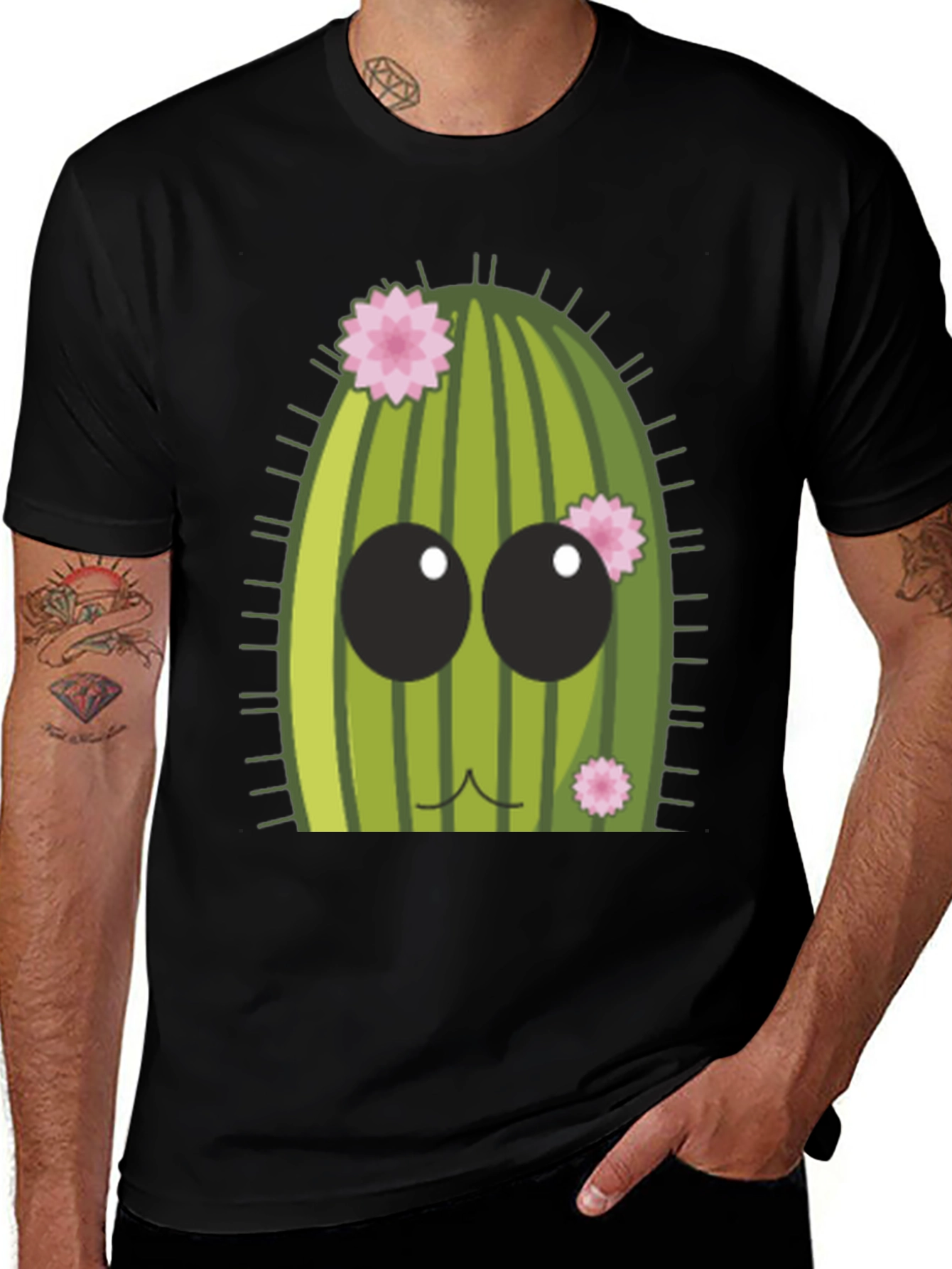 Cute Cactus Graphic Tee - Mens Black T-Shirt