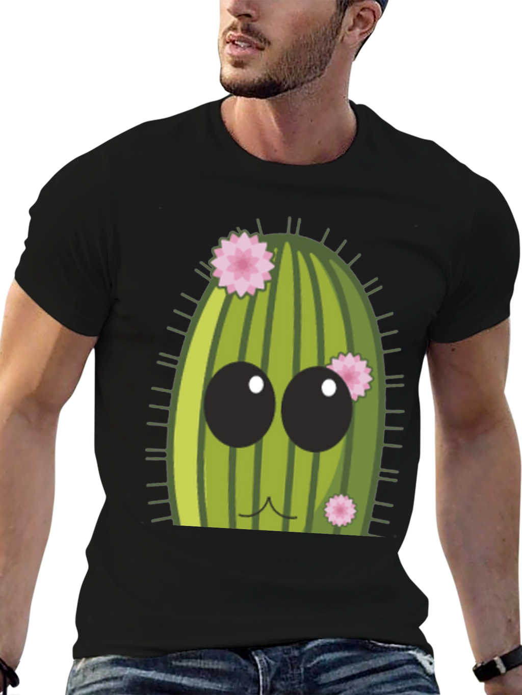 Cute Cactus Graphic Tee - Mens Black T-Shirt