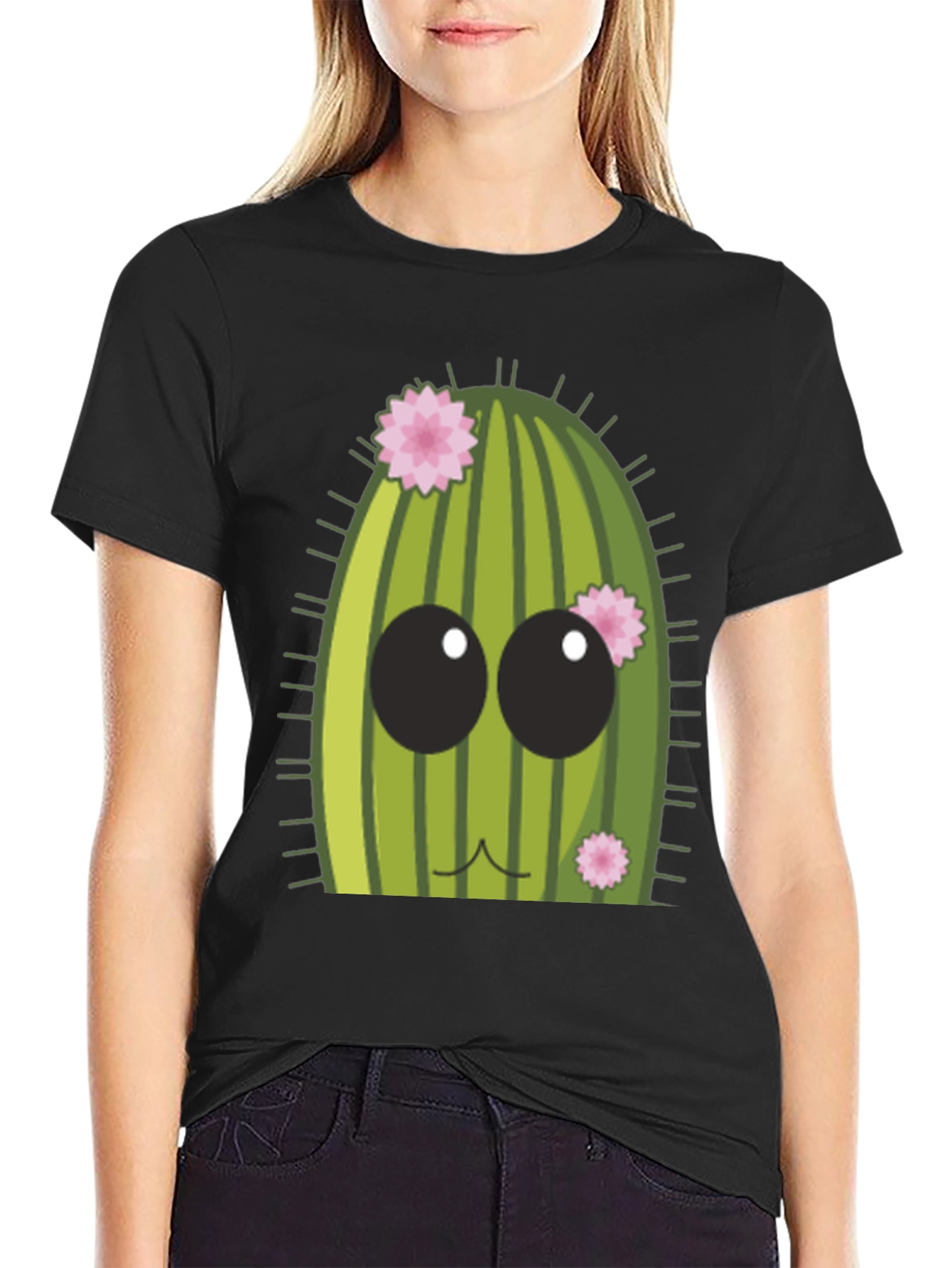 Cute Cactus Graphic Tee - Mens Black T-Shirt