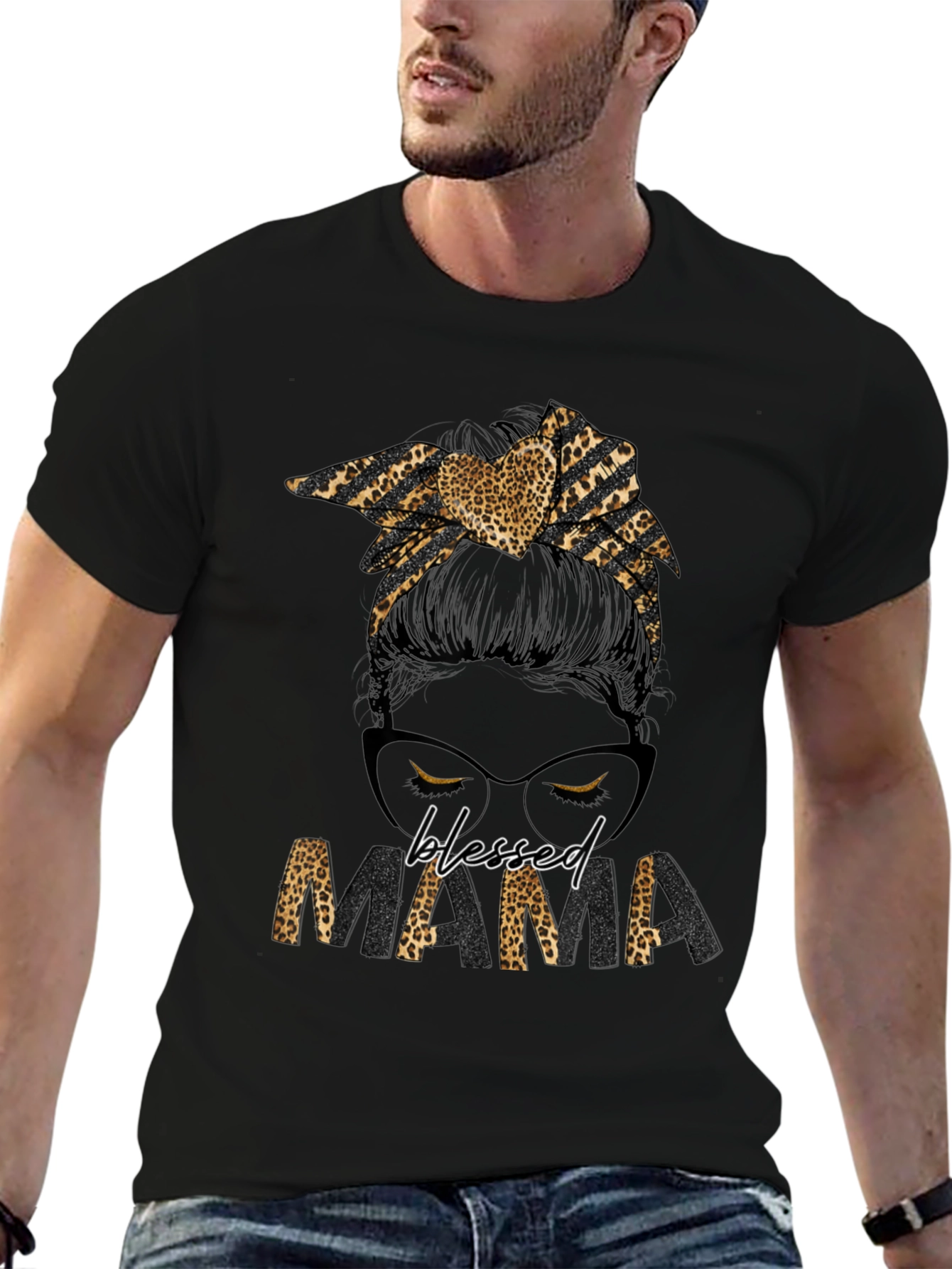 Blessed Mama Leopard Print Graphic Tee