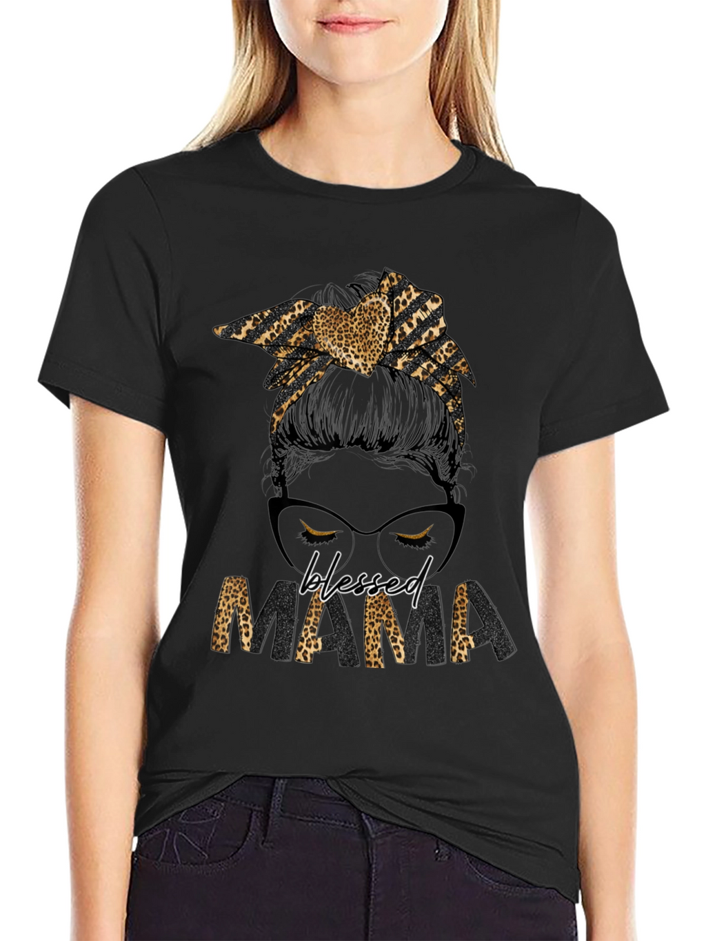 Blessed Mama Leopard Print Graphic Tee