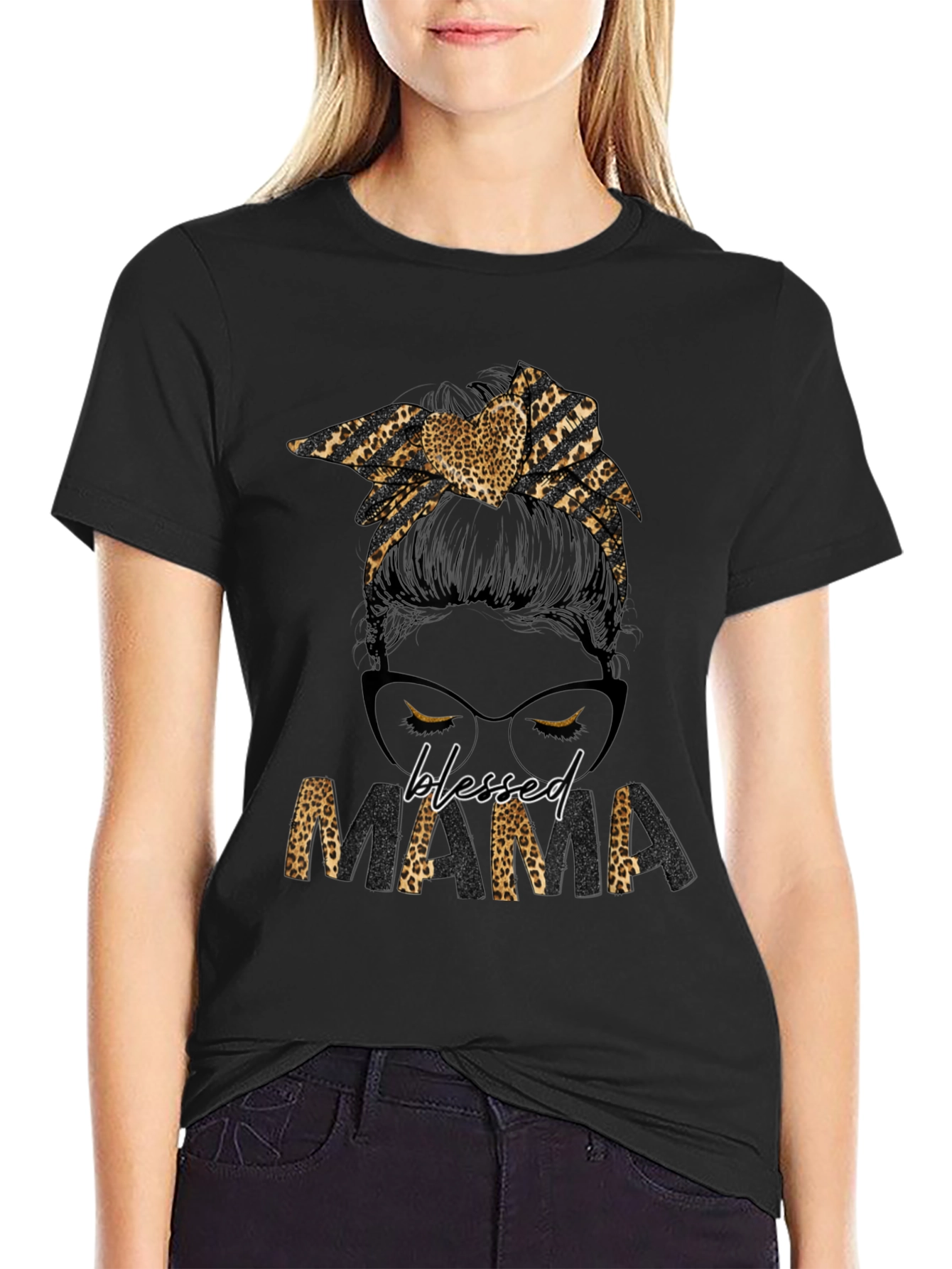 Blessed Mama Leopard Print Graphic Tee