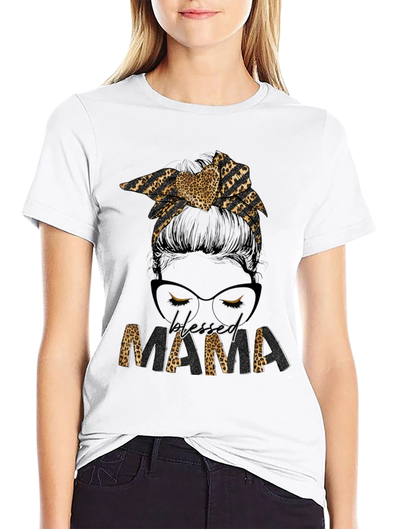 Blessed Mama Leopard Print Graphic Tee