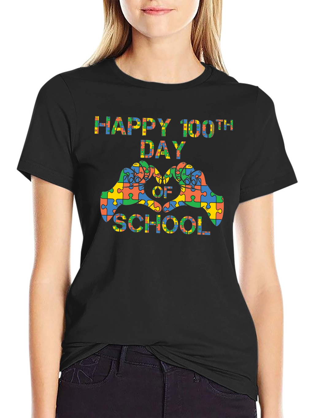 Happy 100th Day of School Autism Puzzle T-Shirt
