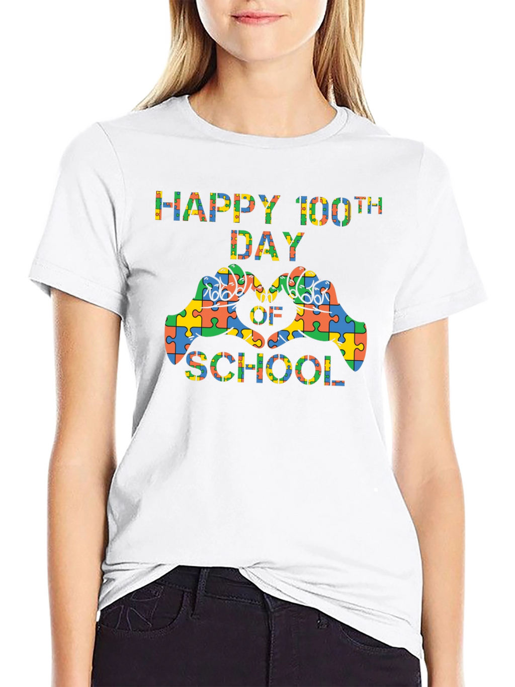 Happy 100th Day of School Autism Puzzle T-Shirt