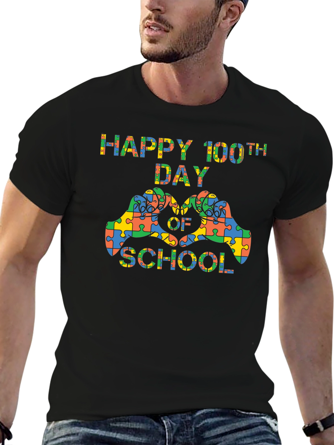 Happy 100th Day of School Autism Puzzle T-Shirt