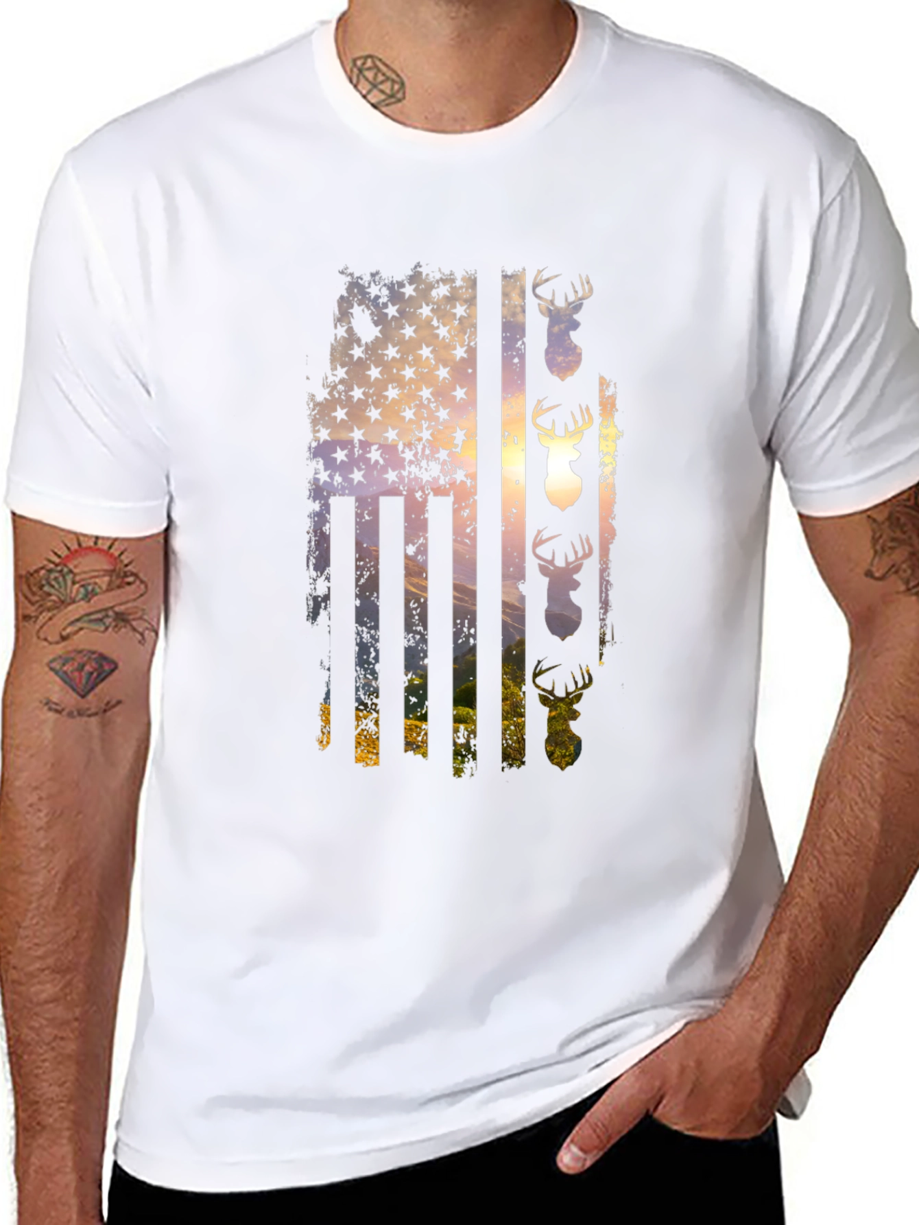 Distressed Deer Flag Graphic Tee