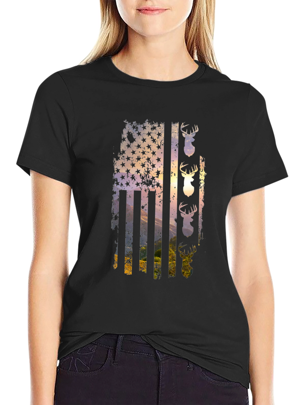 Distressed Deer Flag Graphic Tee