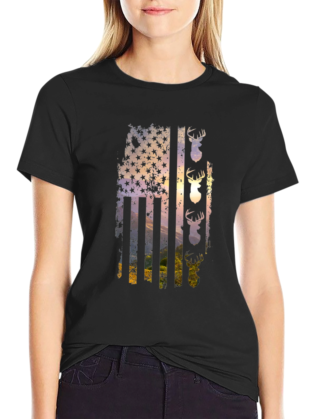 Distressed Deer Flag Graphic Tee