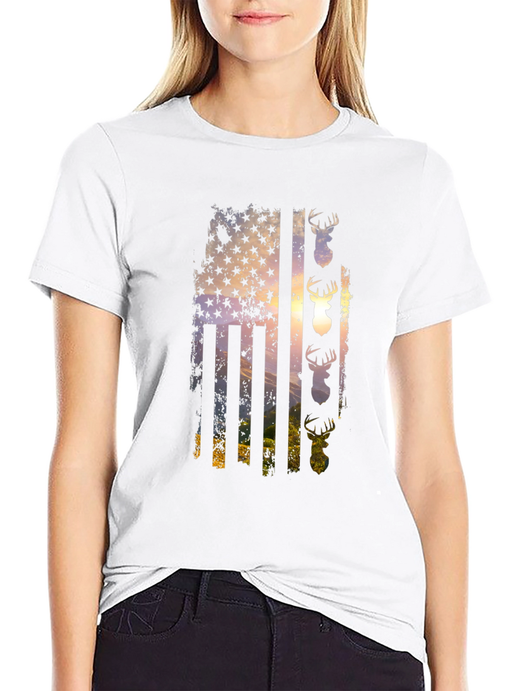 Distressed Deer Flag Graphic Tee