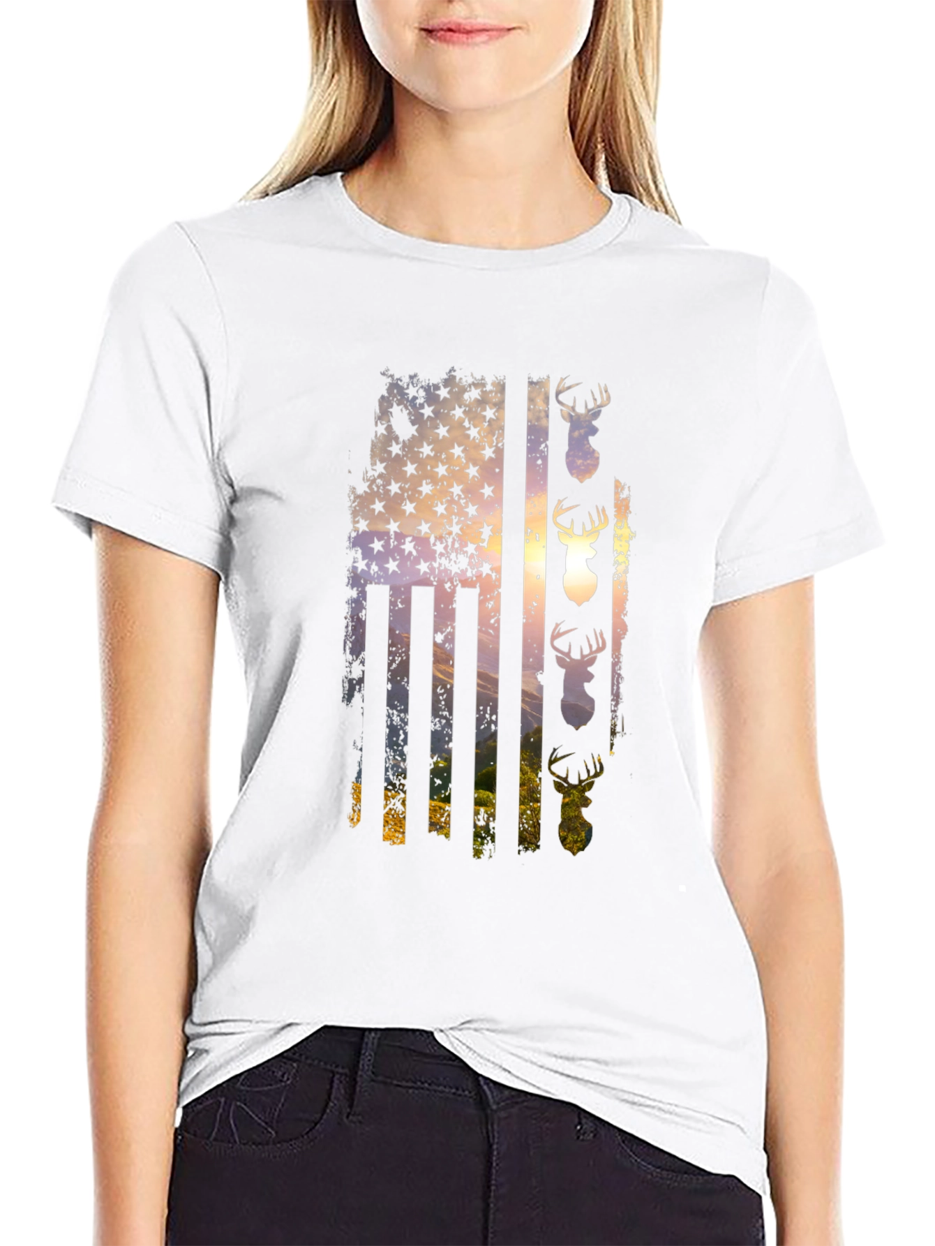 Distressed Deer Flag Graphic Tee