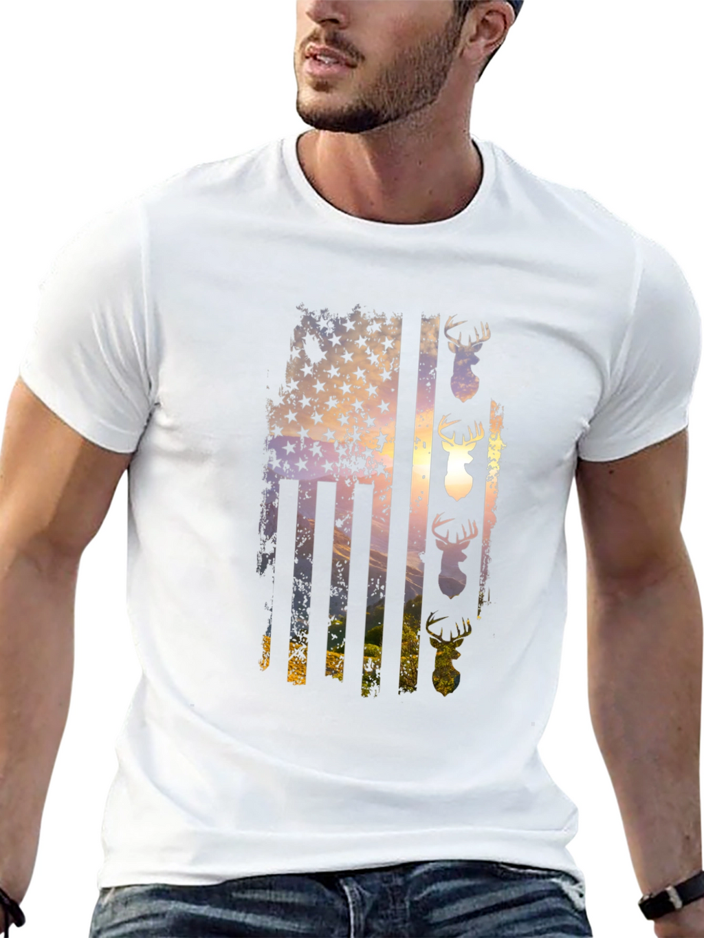 Distressed Deer Flag Graphic Tee