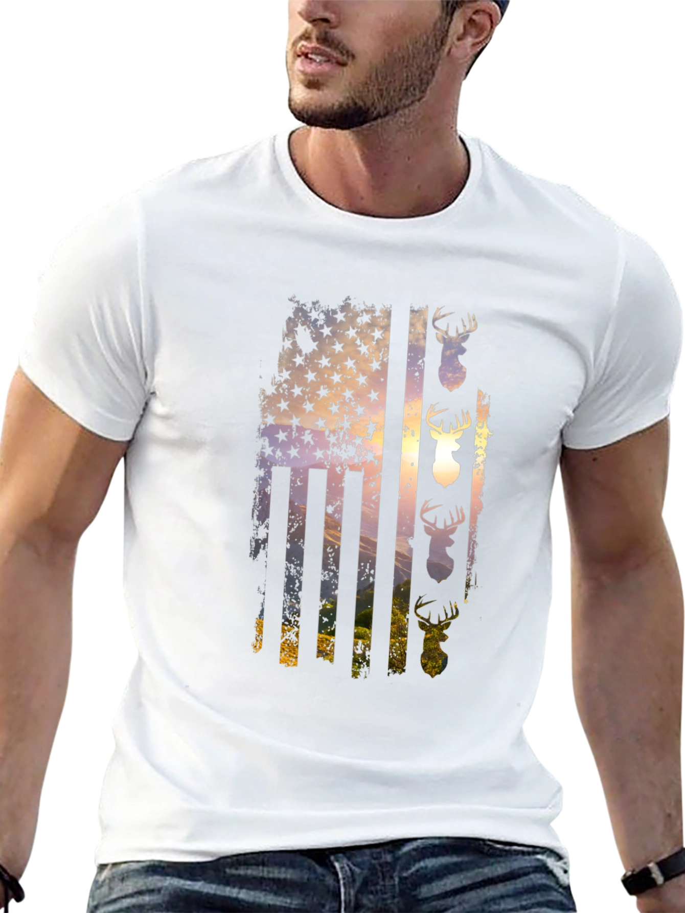 Distressed Deer Flag Graphic Tee