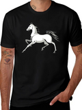 Black T-Shirt with White Horse Graphic