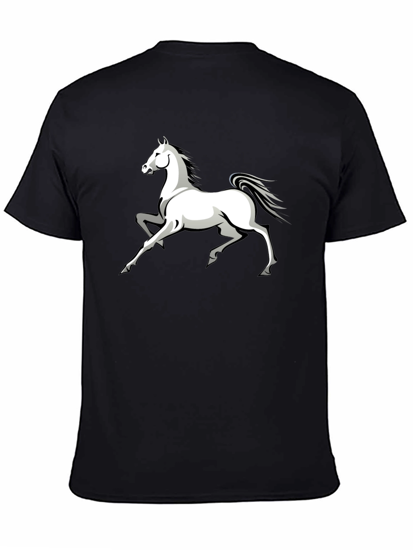 Black T-Shirt with White Horse Graphic