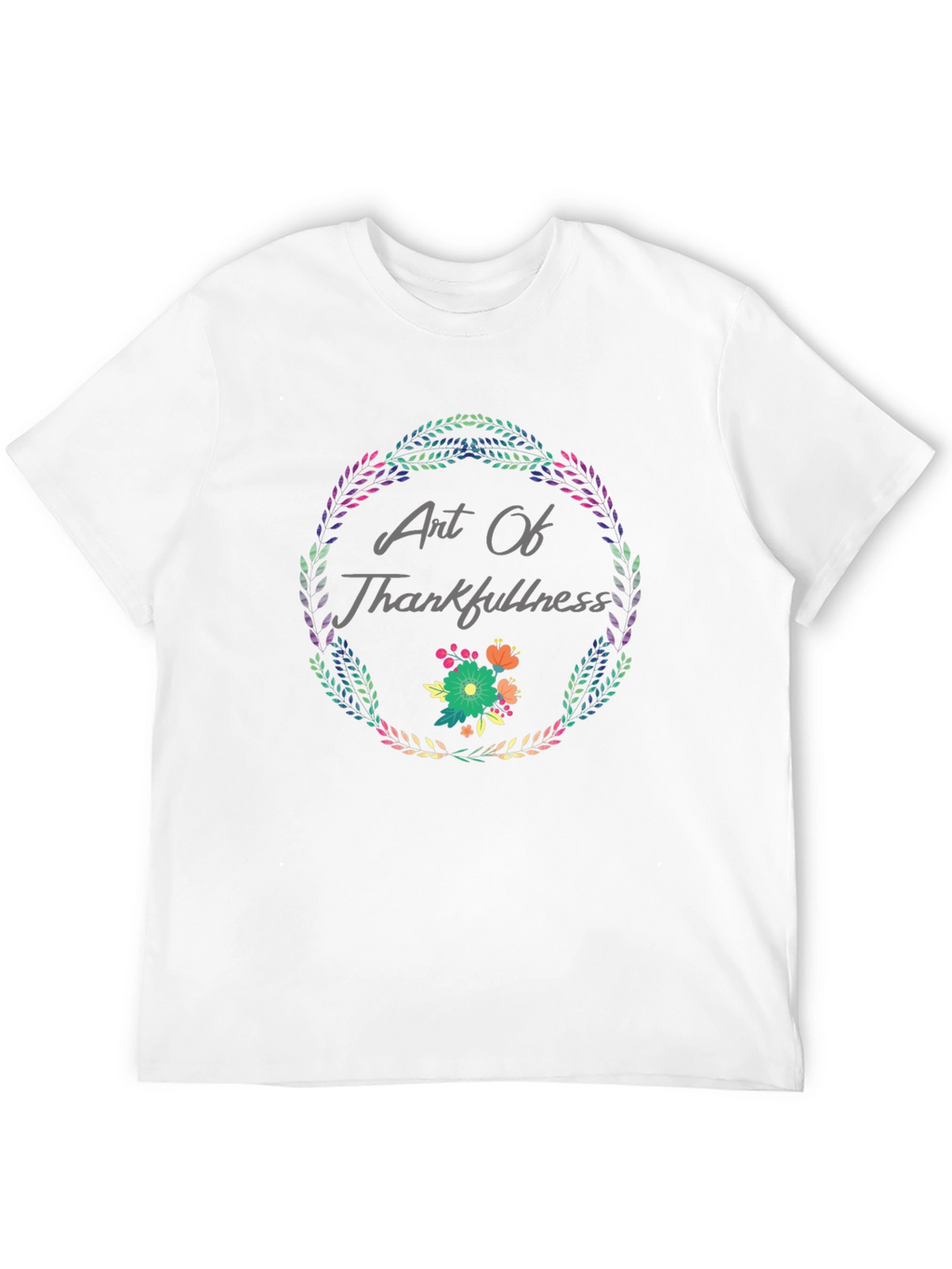 Art Of Thankfulness Floral Wreath Black T-Shirt