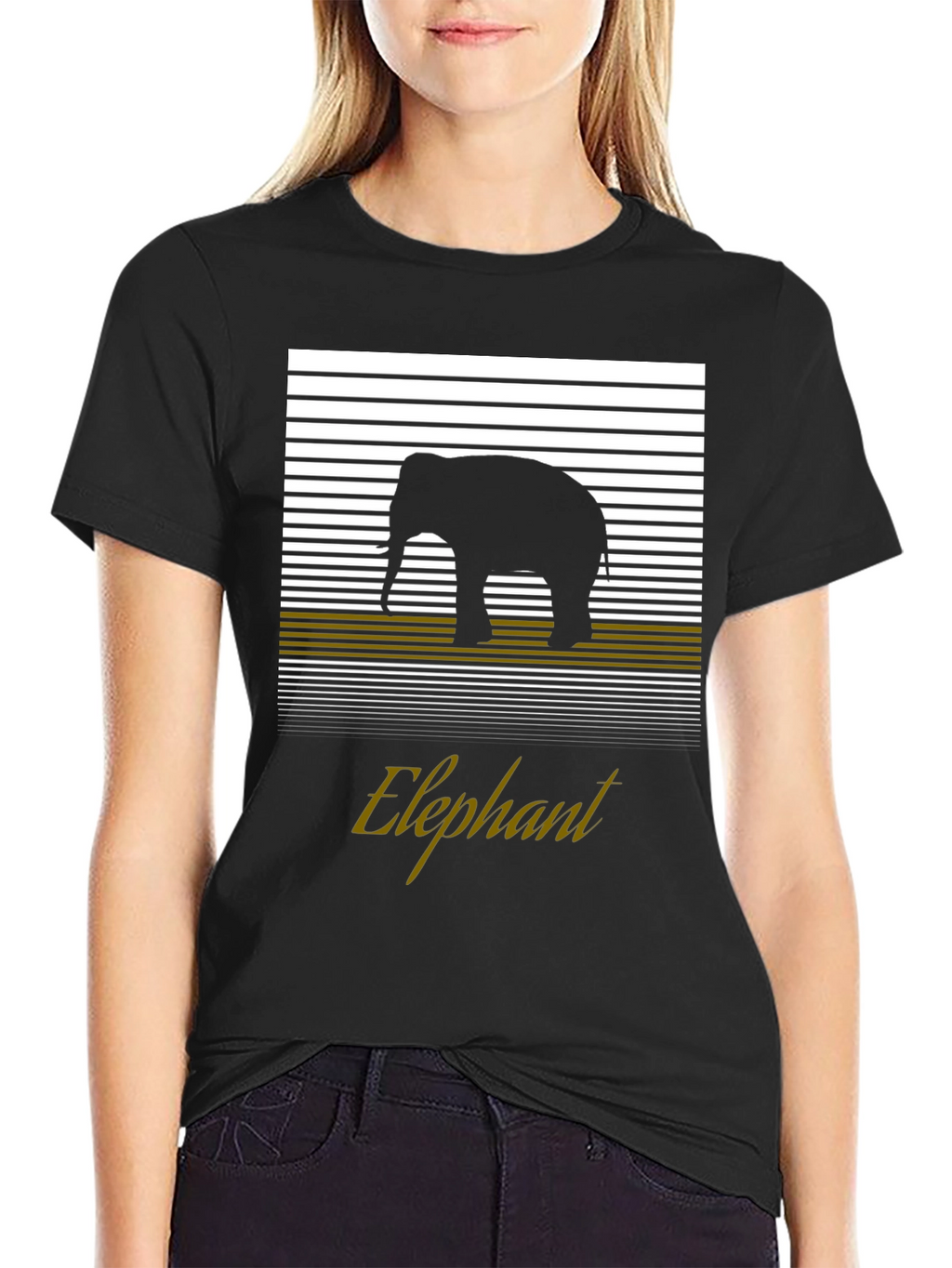 Elephant Silhouette Graphic Tee - Black Cotton T-Shirt