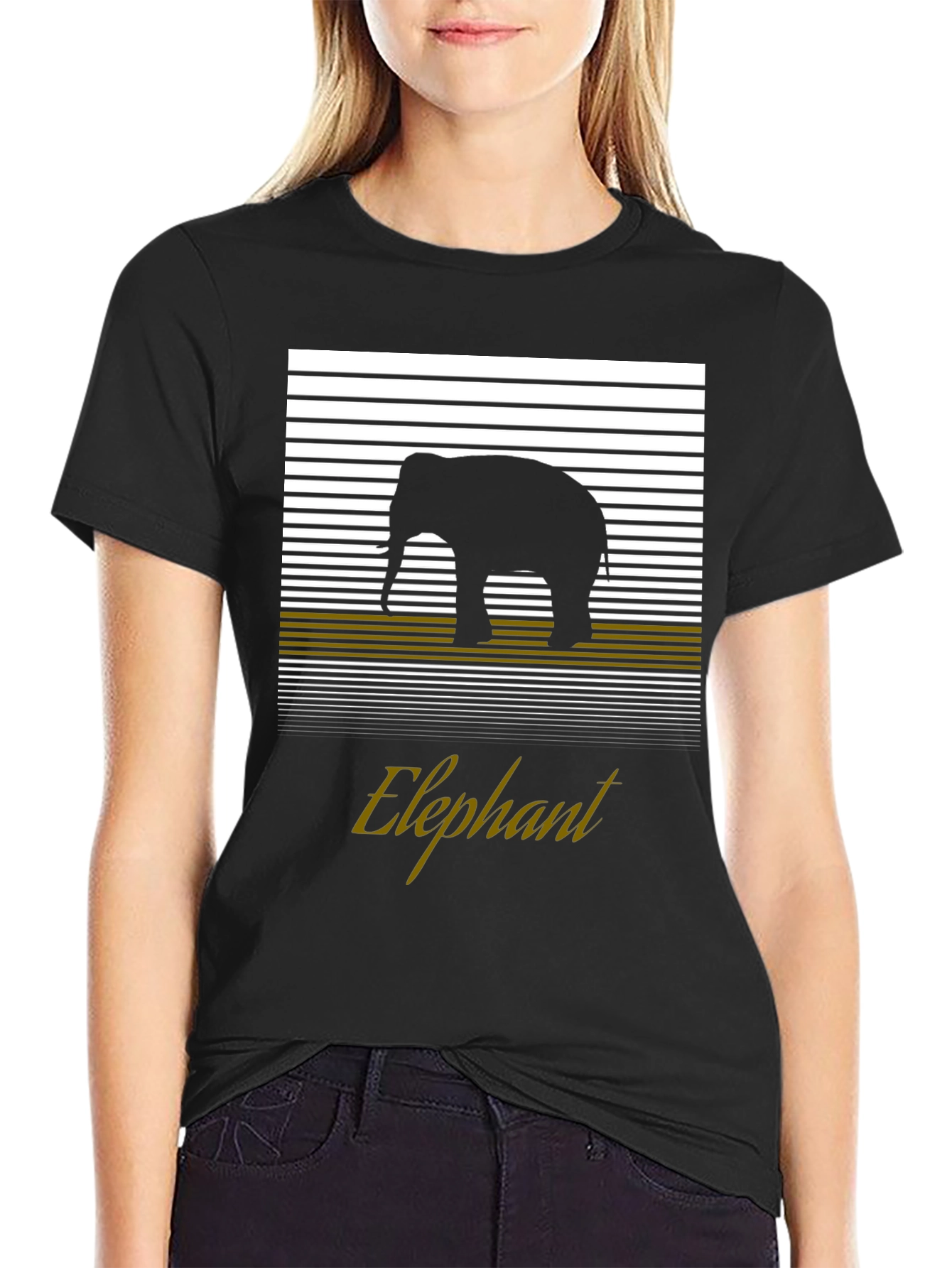 Elephant Silhouette Graphic Tee - Black Cotton T-Shirt