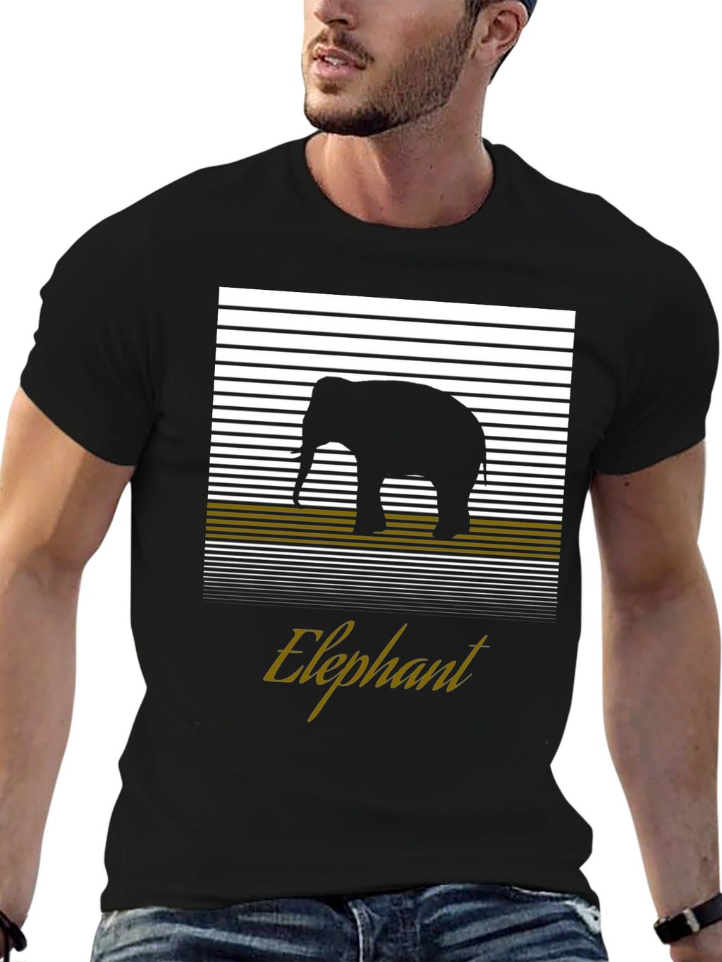 Elephant Silhouette Graphic Tee - Black Cotton T-Shirt