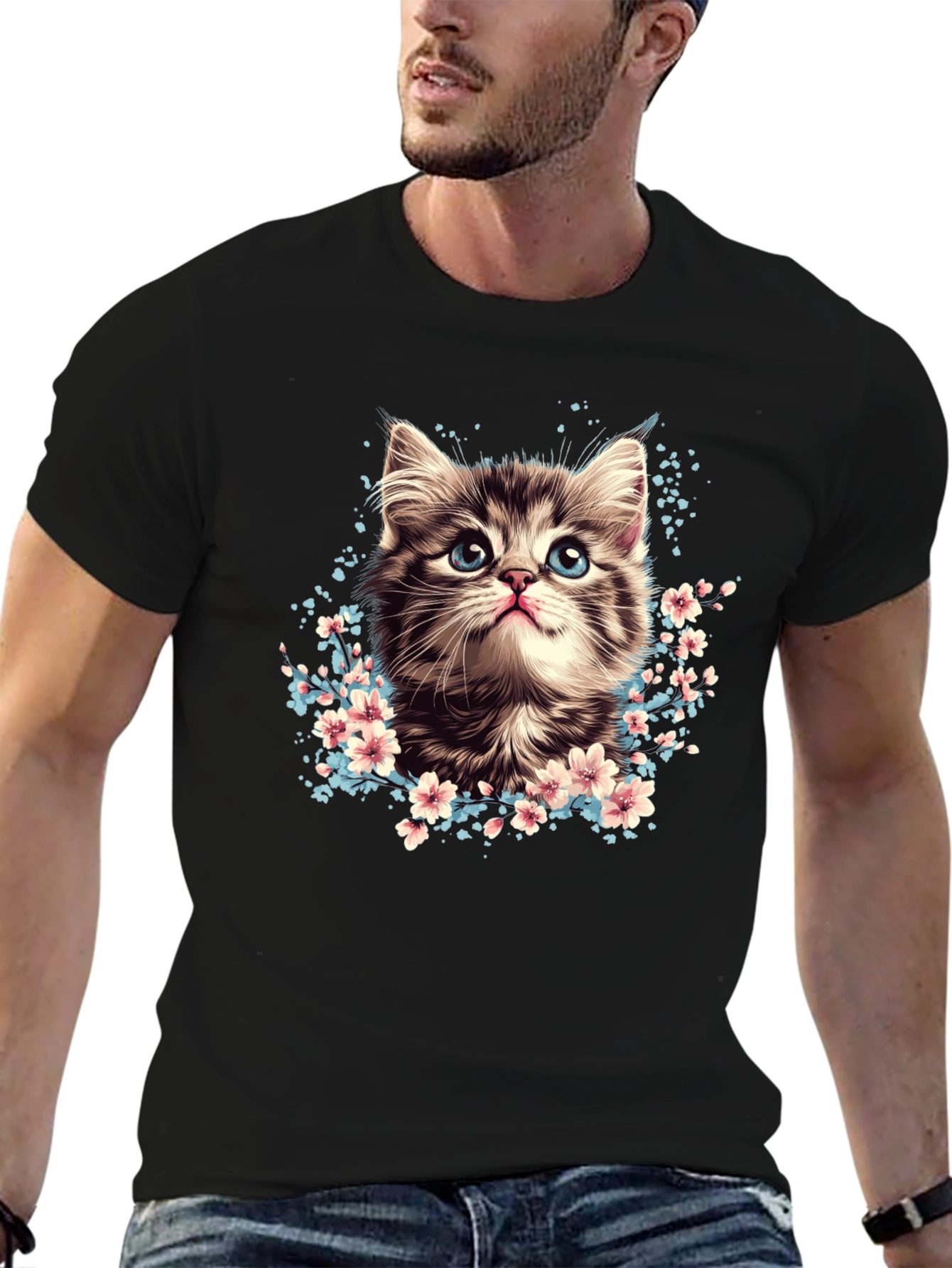 Cute Kitten T-Shirt - Floral Cat Tee