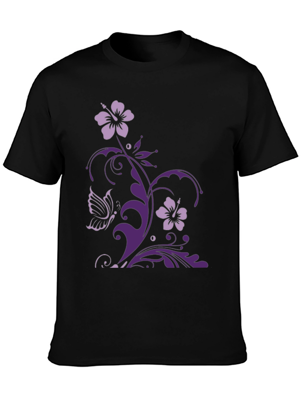 Floral Butterfly Graphic Tee - Black Casual Style