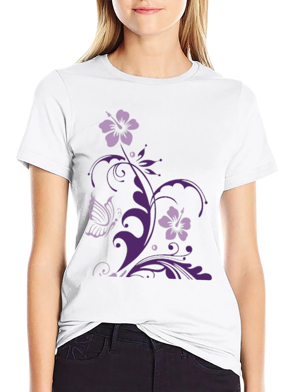 Floral Butterfly Graphic Tee - Black Casual Style