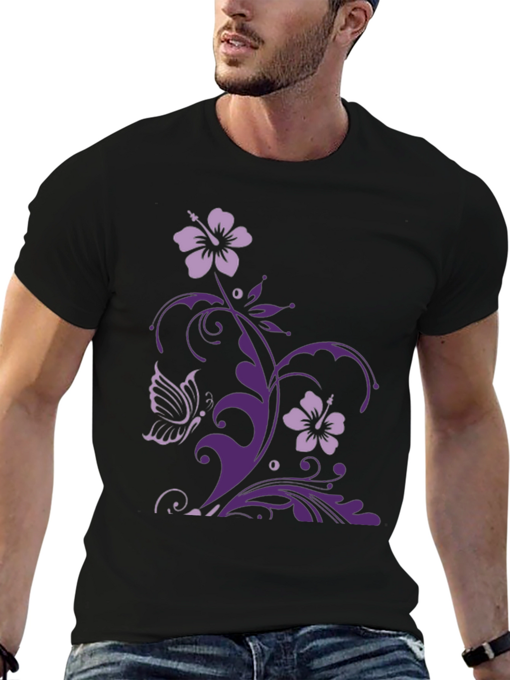 Floral Butterfly Graphic Tee - Black Casual Style