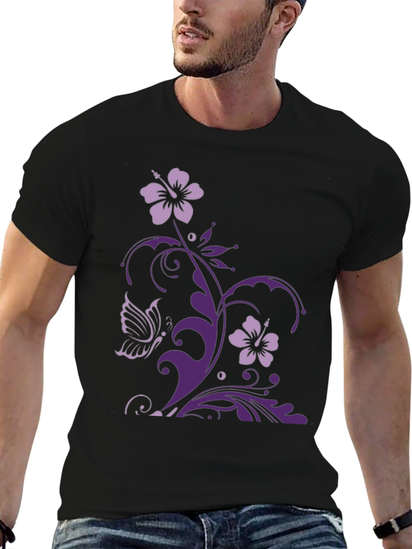 Floral Butterfly Graphic Tee - Black Casual Style
