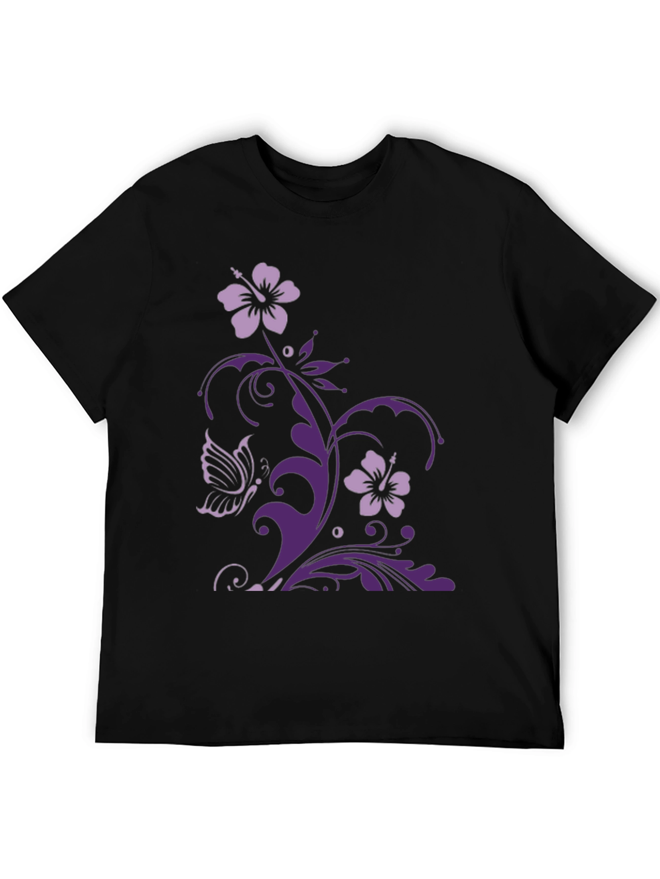 Floral Butterfly Graphic Tee - Black Casual Style