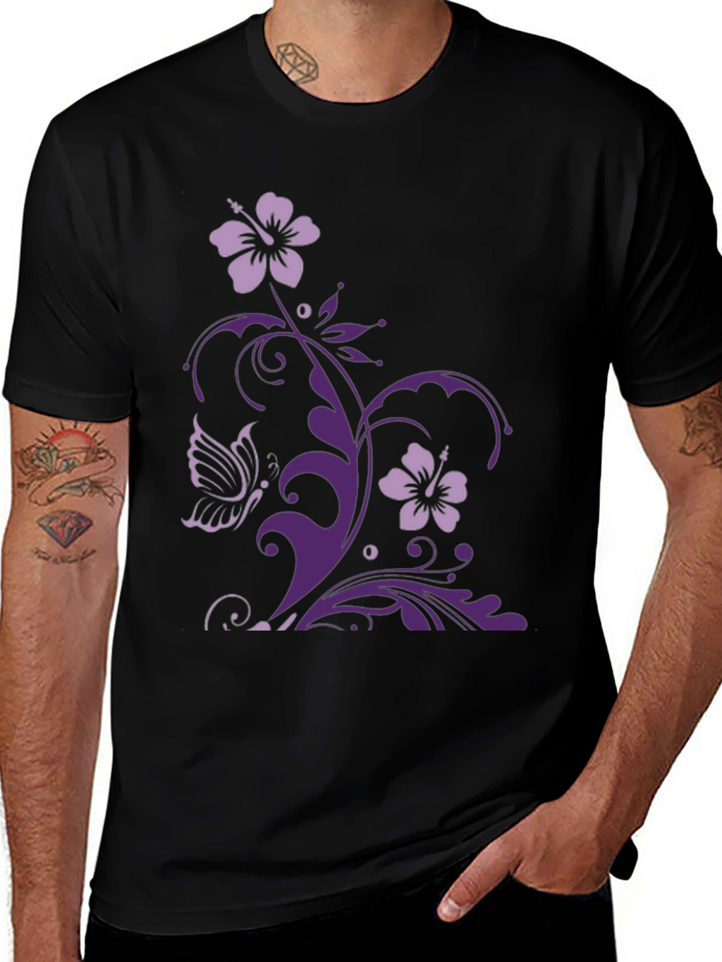 Floral Butterfly Graphic Tee - Black Casual Style