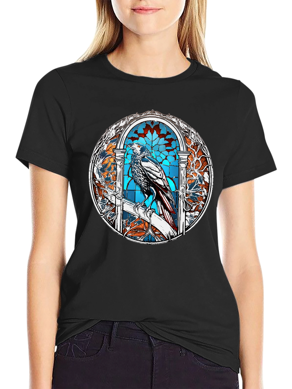 Raven Stained Glass Graphic T-Shirt - Black