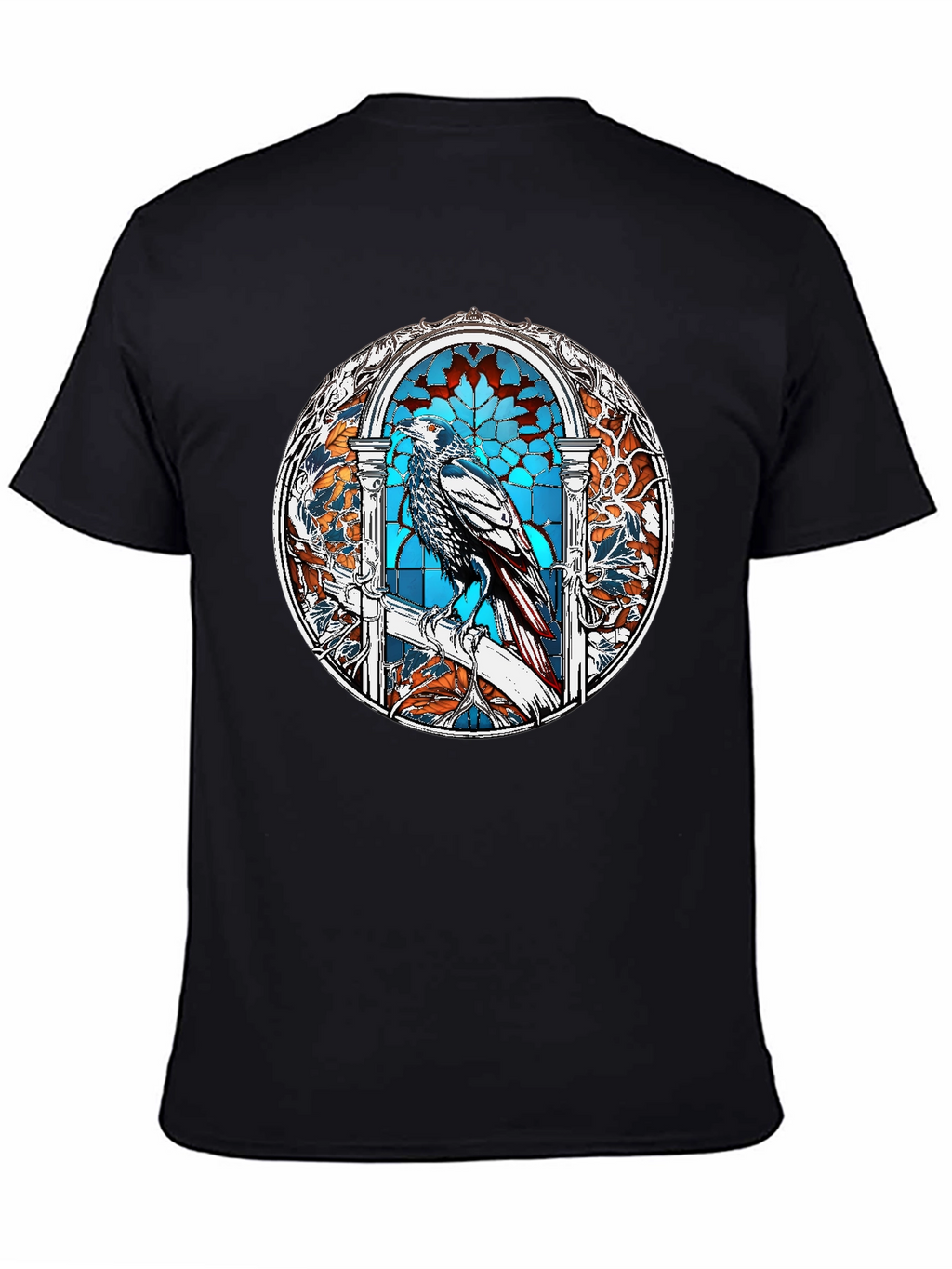 Raven Stained Glass Graphic T-Shirt - Black