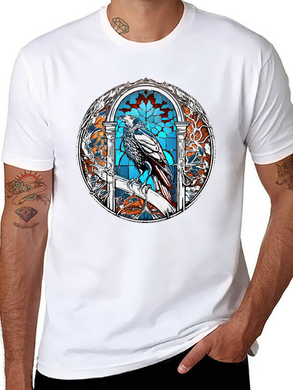 Raven Stained Glass Graphic T-Shirt - Black